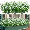GETYARD 24 Bundles Outdoor Artificial Flowers for Decorations No Fade Fake UV Resistant Plastic Greenery Plants for Garden Patio Porch Window Box Home Wedding Décor White