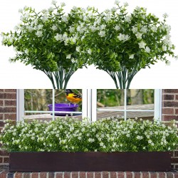GREBOU 6 Bundles Artificial Flowers Fake Boxwood Plants Faux Plastic Lotus Shrubs UV Resistant No Fade Faux Greenery for Home Garden Hanging Planter Porch Patio Office Wedding DecorationOff White