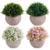 Lemonfilter Artificial Potted Plants 4PCS Mini Fake Flower and Grass in Round Pot Small Faux Plastic Greenery for House & Office Decorations