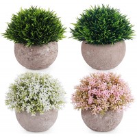Lemonfilter Artificial Potted Plants 4PCS Mini Fake Flower and Grass in Round Pot Small Faux Plastic Greenery for House & Office Decorations