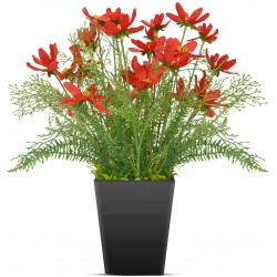 Luxsego Artificial Coreopsis Flowers with Pot 16.7 Inch Outdoor UV Resistant Plants Artificial Fake Silk Flowers for House Decorations Bathroom Wedding Garden Office Indoor and Outdoor Red