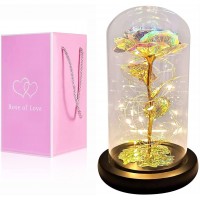 MAXZONE Forever Rose Gift for her,Women's Gift Birthday Gifts Colorful Artificial Flower Rose Gift Led Light String on Colorful Rose in Glass Dome,Unique Love Gift for Her,Women for Mothers