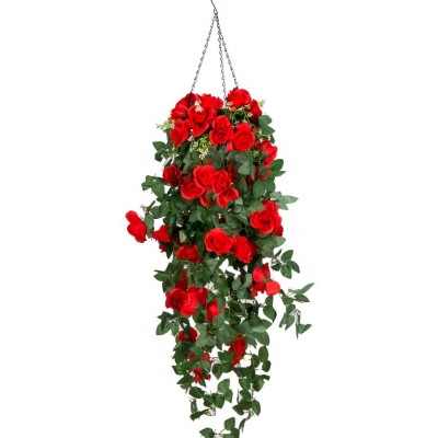 Mixiflor Artificial Hanging Baskets with Flowers Artificial Vine Silk Rose Flower for Outdoor Indoor Basket Artificial Hanging Plant for Patio Lawn Garden Decor