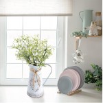 Nattol Artificial White Babys Breath Plant in Galvanized Metal Vase Faux Gypsophila Flowers Bouquet for Party Home Garden Hotel Office Decoration