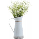 Nattol Artificial White Babys Breath Plant in Galvanized Metal Vase Faux Gypsophila Flowers Bouquet for Party Home Garden Hotel Office Decoration