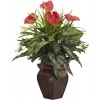 Nearly Natural 6678 Mixed Greens and Anthurium with Vase Decorative Silk Plant Green