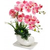 Orchid Pink Flowers Artificial Orchid Fake Orchid Flower Faux Orchids Pink with White Ceramic Vase Artificial Flowers Artificial Orchid Plants for Home Decor Indoor Office Table Centerpieces