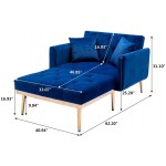 2 in 1 Velvet Chaise Lounge Chair Modern Upholstered Single Sofa Bed with Two Pillows Recliner Chair with 3 Adjustable Angles Convertible Sleeper Chair for Living Room Bedroom Home Office Navy