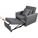 3-in-1 Armchair Convertible Sofa Chaise Lounge Recliner Sleeper Chair w Pillow for Home Living Room Bedroom Light Grey
