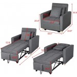 3-in-1 Armchair Convertible Sofa Chaise Lounge Recliner Sleeper Chair w Pillow for Home Living Room Bedroom Light Grey