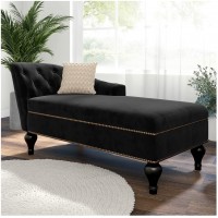 58" Tufted Black Velvet Chaise Lounge Accent Chair with Arm,Modern Floor Lounger Comfy Chair,Upholstered Indoor Sleeper Sofa Chair for Bedroom,Living room 41.2 Black-T2