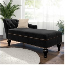 58" Tufted Black Velvet Chaise Lounge Accent Chair with Arm,Modern Floor Lounger Comfy Chair,Upholstered Indoor Sleeper Sofa Chair for Bedroom,Living room 41.2 Black-T2