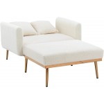Accent Chair 3 Recliner Angles Tufted Chaise Lounge Chair with Ottoman & 2 Pillows Single Sofa Bed for Indoor White
