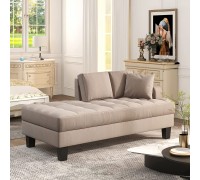 Alapaste Traditional Hand Tufted Right Arm Facing Chaise Lounge,64" Deep Tufted Upholstered Textured Fabric Chaise Lounge,Toss Pillow Included,Modern Long Lounger for Living Room Bedroom,Warm Grey