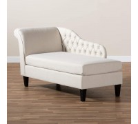 Baxton Studio Florent Modern and Contemporary Beige Fabric Upholstered Black Finished Chaise Lounge
