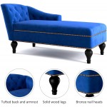 Chaise Lounge Chair with Nailheaded Polibi Modern Tufted Velvet Long Lounger for Living Room or Office Sleeper Lounge Sofa Blue