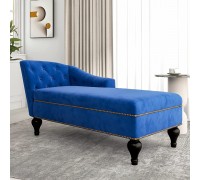 Chaise Lounge Indoor Chair Tufted Fabric Modern Long Lounger for Office or Living Room Nailheaded ,Sleeper Lounge Sofa Blue