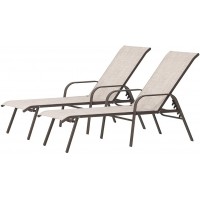 Crestlive Products Adjustable Chaise Lounge Chair Five-Position and Full Flat Outdoor Recliner for Patio Deck Beach Yard Pool 2PCS Beige