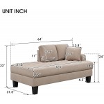 DEINPPA Modern Tufted Upholstered Linen Chaise Lounge with Throw Pillow for Living Room and Apartment. Beige Right Armrest Single