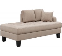 DEINPPA Modern Tufted Upholstered Linen Chaise Lounge with Throw Pillow for Living Room and Apartment. Beige Right Armrest Single