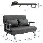 HOMCOM Convertible Sofa Bed Sleeper Chair 5 Position Adjustable Backrest Armchair Sleeper with Pillows Leisure Chaise Lounge Couch Grey