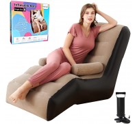 Inflatable Chaise Lounges Folding Lazy Floor Chair Sofa Lounger Bed with Armrests Khaki
