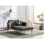 Leather Indoor Chaise Lounge Chair Modern Sleeper Sofa Chair Bed with 3 Reclining Angles Convertible Lounge Chair with Solid Metal Legs Gray