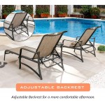 LOKATSE HOME 3 Pieces Outdoor Chaise Lounge Set Patio Pool Chairs Adjustable Back Steel Teslin with Coffee Table Grey