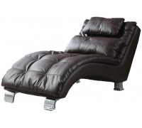NJYT Sofas Single Reclining Chair Leather Tufted Chaise Lounge in Dark Brown Couch