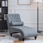 OKAKOPA Chaise Lounge Indoor Chair Leisure Sofa Couch w Bolster Pillow Leisure Sleeper Recliner Sofa Chaise Lounge Chair for Indoor Living Room Dark Grey
