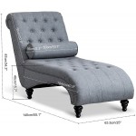 OKAKOPA Chaise Lounge Indoor Chair Leisure Sofa Couch w Bolster Pillow Leisure Sleeper Recliner Sofa Chaise Lounge Chair for Indoor Living Room Dark Grey