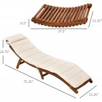 Outsunny Outdoor Chaise Lounge Acacia Wood Folding Sun Lounger Chair with Cushion Pad for Patio Garden Lawn Backyard Cream White