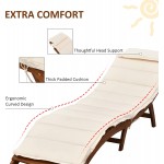 Outsunny Outdoor Chaise Lounge Acacia Wood Folding Sun Lounger Chair with Cushion Pad for Patio Garden Lawn Backyard Cream White
