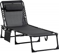 Outsunny Reclining Chaise Lounge Chair Portable Sun Lounger Folding Camping Cot with Adjustable Backrest and Removable Pillow for Patio Garden Beach Black
