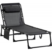 Outsunny Reclining Chaise Lounge Chair Portable Sun Lounger Folding Camping Cot with Adjustable Backrest and Removable Pillow for Patio Garden Beach Black