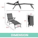 Patio Lounge Chair Patio Chaise Lounges Patio Folding Lounge Chairs for Outside Patio Pool Beach Yard with Adjustable Reclining Lounge Chairs Set of Two
