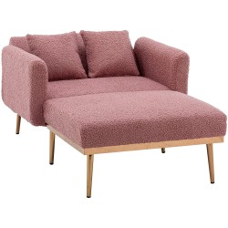 Plush Reclining Chair Boucle Lounge Chairs Chaise for Living Room Bedroom Office Single Sleeper Seating Modern Mid Century for Small Spaces Convertible Daybed Blush
