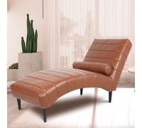 QWEZXCMI Chaise Lounge Modern Luxury PU Ergonomic Indoor Floor Chair Sofa Lounger Bed with Pillow and Wood Legs for Bedroom Office Living Room,Light Brown
