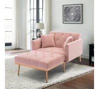 Rhomtree Chaise Lounge Chair Accent Chair Convertible Chair 3 in 1 Work as Ottoman Chair Sofa Bed and Chaise Lounge Guest Bed for Small Room Apartment Pink