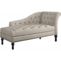Rosevera Deedee Upholstered Tufted Linen with Nailhead Trim Chaise Lounge Chair Sofa Bed for Living Room Bedroom Natural