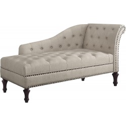 Rosevera Deedee Upholstered Tufted Linen with Nailhead Trim Chaise Lounge Chair Sofa Bed for Living Room Bedroom Natural