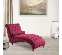 Rosevera Teofila Upholstered Tufted Buttons Linen with Toss Pillow Chaise Lounge Chair Indoor for Bedrooom Living Scarlet