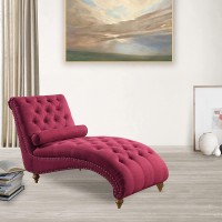 Rosevera Teofila Upholstered Tufted Buttons Linen with Toss Pillow Chaise Lounge Chair Indoor for Bedrooom Living Scarlet