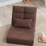 Triple Folding Floor Chair with 5 Reclining Positions Adjustable Floor Sofa Bed with Back Support and Pillow Convertible Upholstered Lazy Sofa Sleeper Leisure Chaise Lounge Indoor Brown