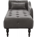 Tufted Upholstered Velvet Rolled Arm Chaise Lounges Indoor Chair Right Arm Facing Chaise Lounge with Nailhead Trim for Living Room Bedroom OfficeGrey