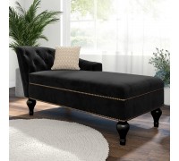 Upholstered Tufted Fabric Chaise Lounge with Nailheaded Indoor Sleeper Sofa Chair for Living Room Office Home Black
