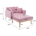 Velvet Chaise Lounge Indoor Chair Modern Tufted Sofa Convertible Recliner with Adjustable Backrest and 2 Pillows for Living Room Bedroom Office Pink