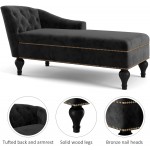 Velvet Tufted Chaise Lounge Nailheaded Sleeper Lounge Sofa Upholstered Sofa Recliner Lounge Chair for Office or Living Room Black Velvet