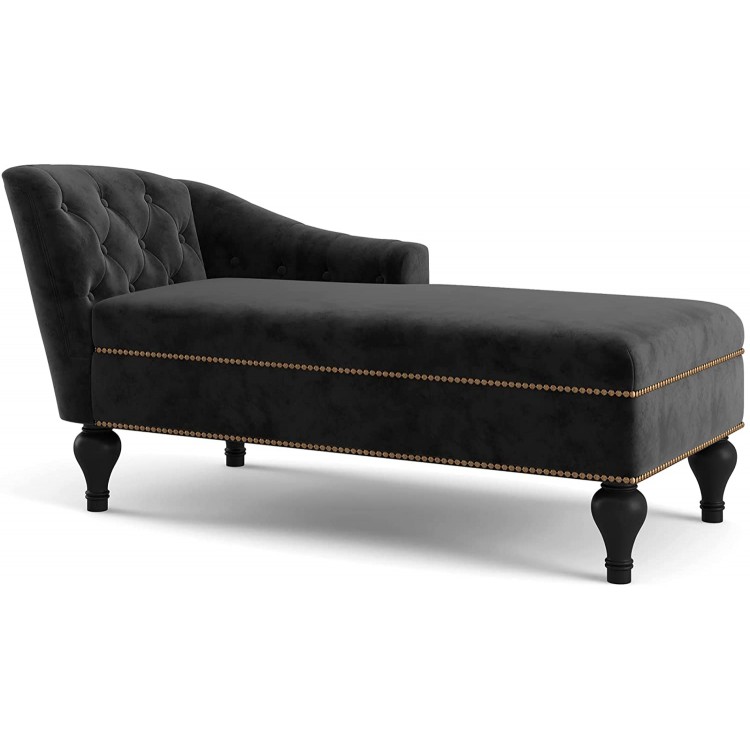 Velvet Tufted Chaise Lounge Nailheaded Sleeper Lounge Sofa Upholstered Sofa Recliner Lounge Chair for Office or Living Room Black Velvet