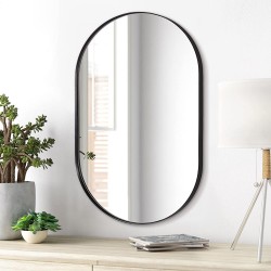 ANDY STAR Black Oval Mirror Oval Black Mirror in Stainless Steel Metal Frame for Bathroom Entryway Living Room Contemporary 1" Deep Set Design Wall Mount Hangs Vertical or Horizontal